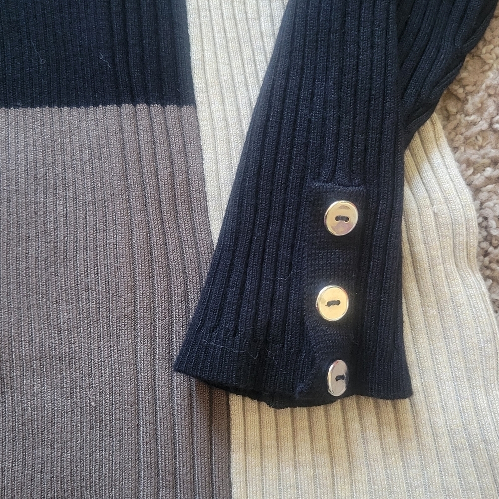Style & Co Colorblock Turtleneck Sweater - Black, Cream, and Brown - Picture 4 of 11